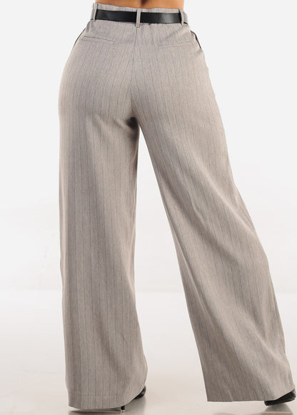 Super High Waist Stripe Wide Leg Dress Pants Grey
