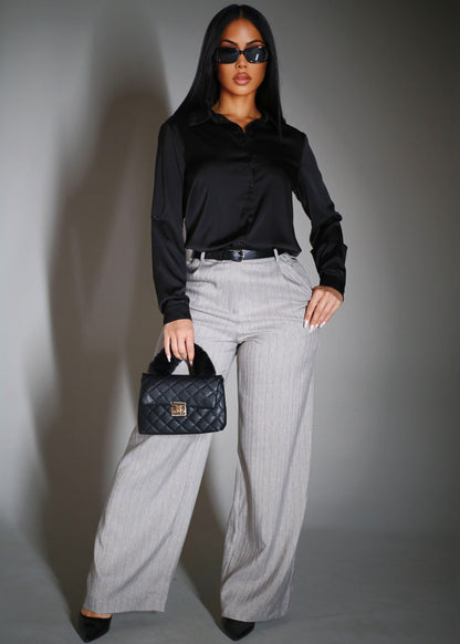 Super High Waist Stripe Wide Leg Dress Pants Grey