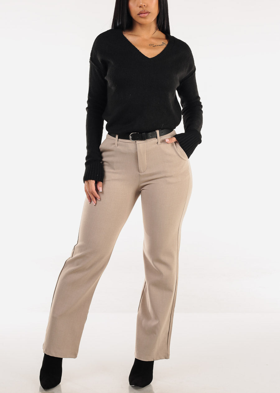Butt Lift Super High Waist Stretch Bootcut Dress Pants Taupe