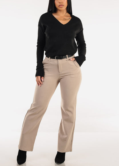 Butt Lift Super High Waist Stretch Bootcut Dress Pants Taupe