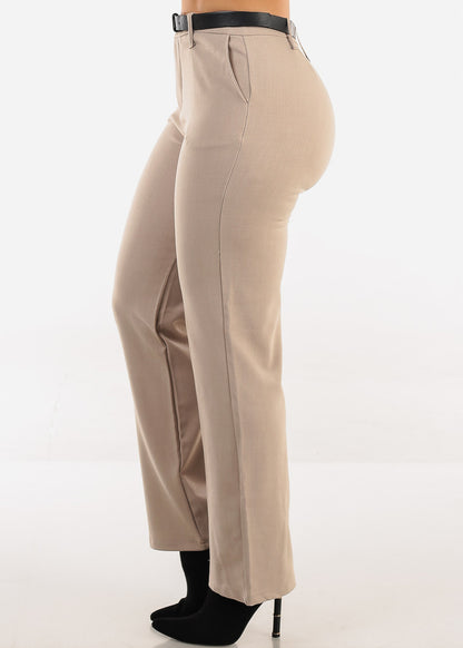 Butt Lift Super High Waist Stretch Bootcut Dress Pants Taupe