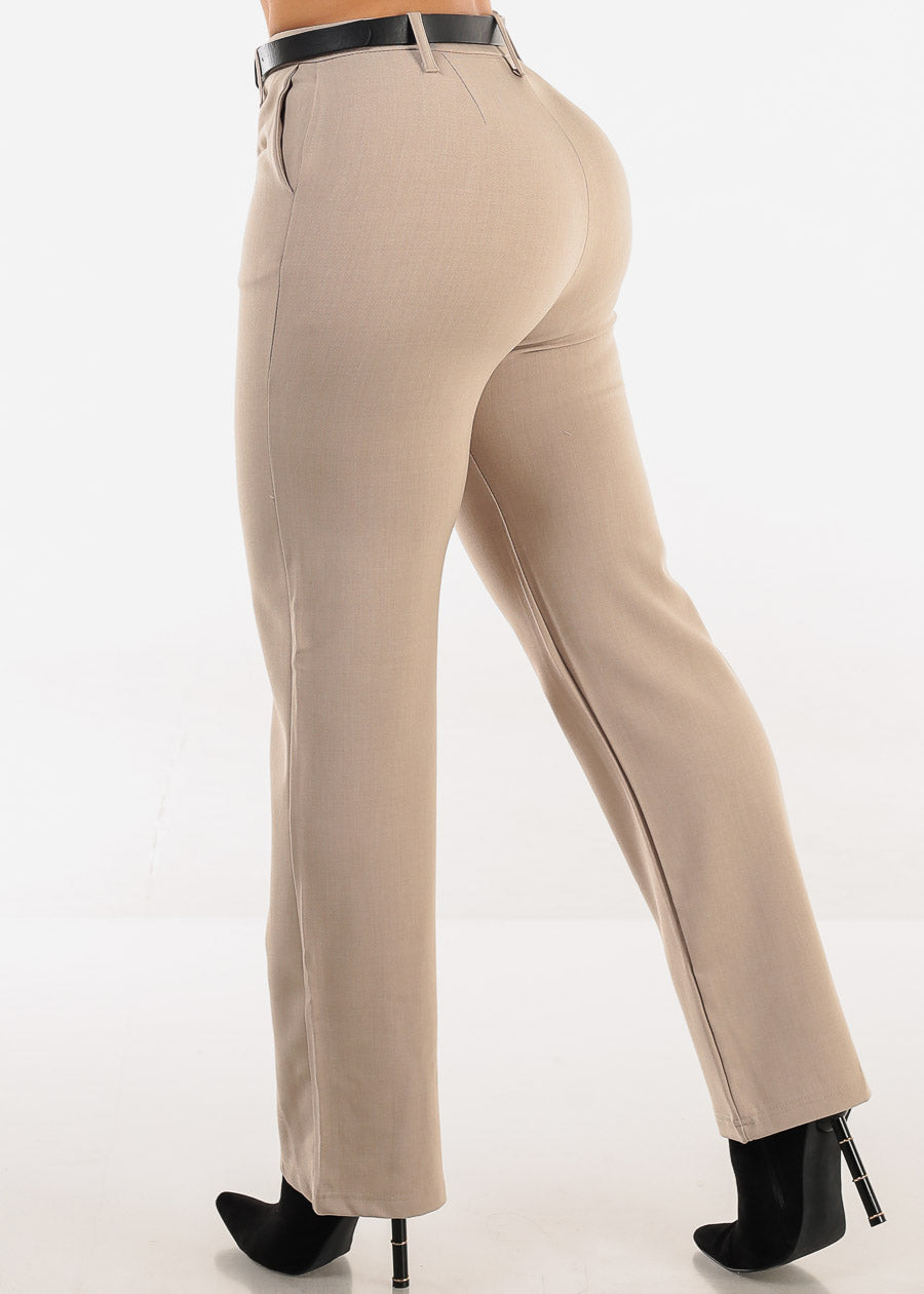 Butt Lift Super High Waist Stretch Bootcut Dress Pants Taupe