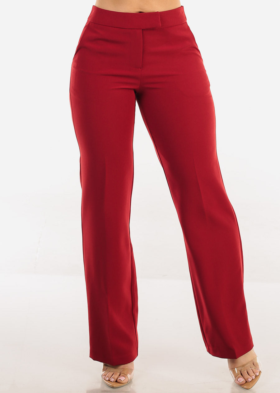 Butt Lift High Waisted Bootcut Dress Pants Burgundy