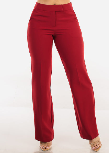 Butt Lift High Waisted Bootcut Dress Pants Burgundy