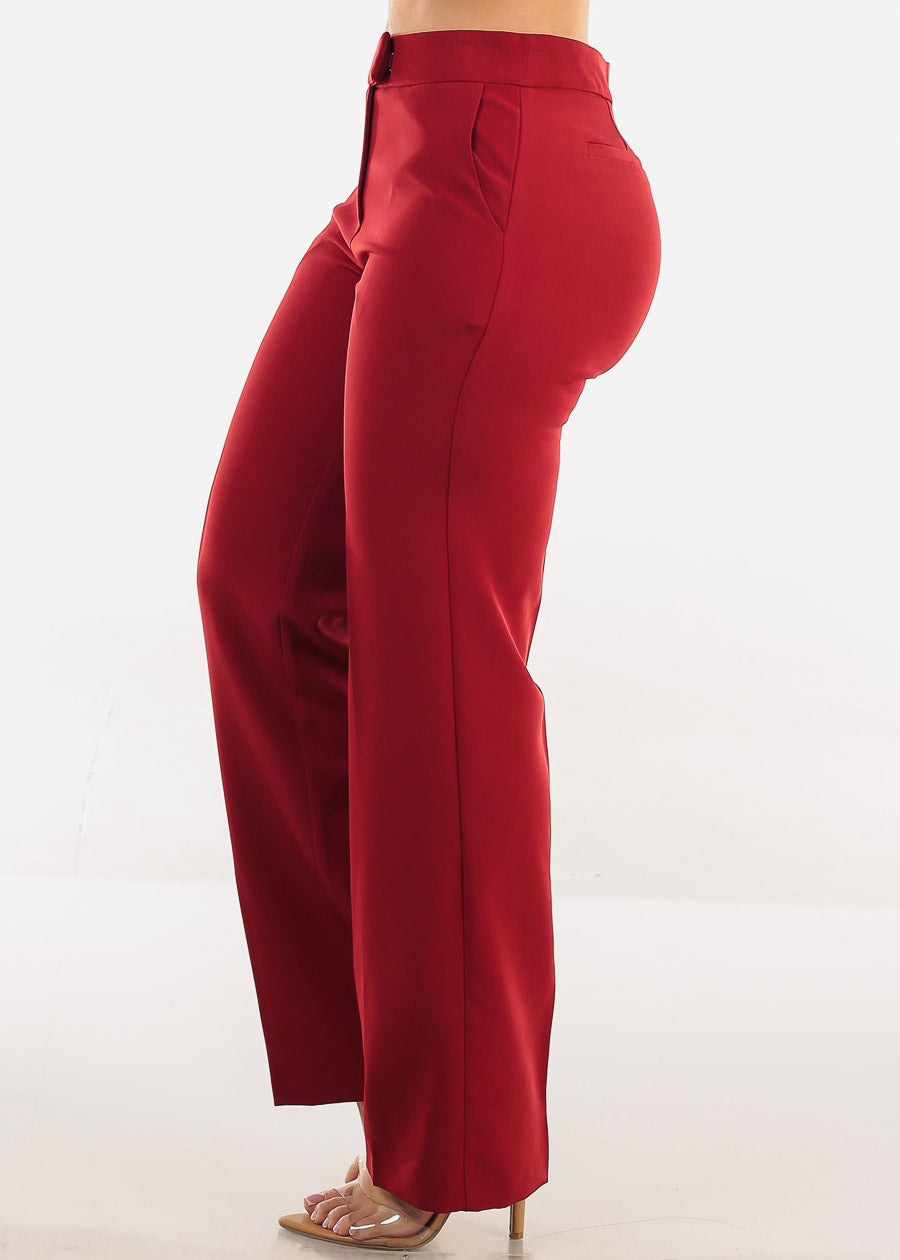 Butt Lift High Waisted Bootcut Dress Pants Burgundy