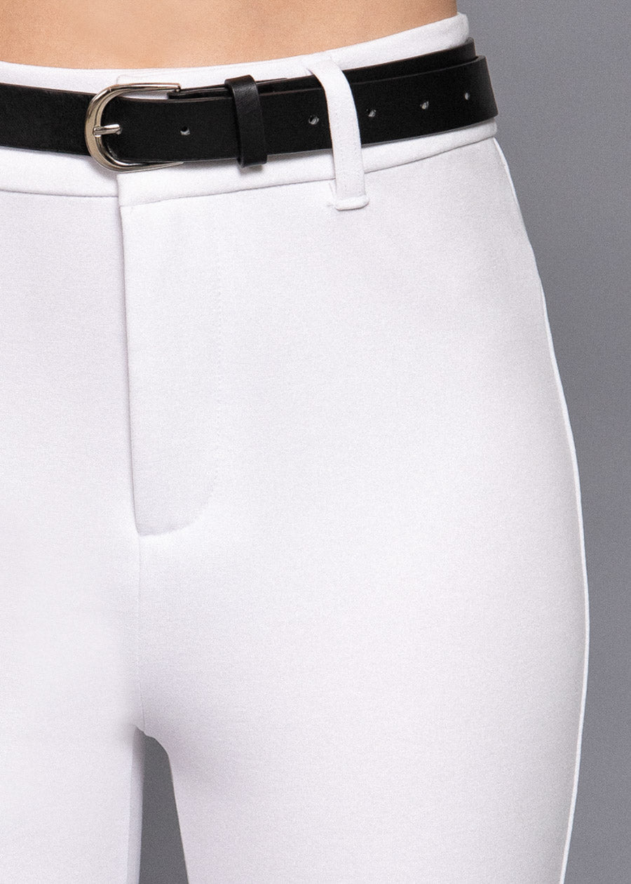 White Butt Lift Stretch Bootcut Dress Pants with Belt
