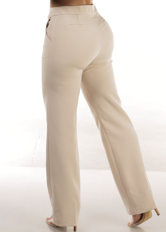 Butt Lift High Waisted Bootcut Dress Pants Beige