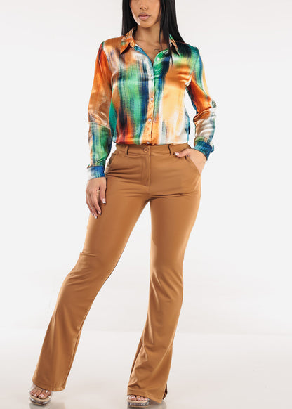 Butt Lift Super High Waist Stretch Dress Pants Dark Taupe