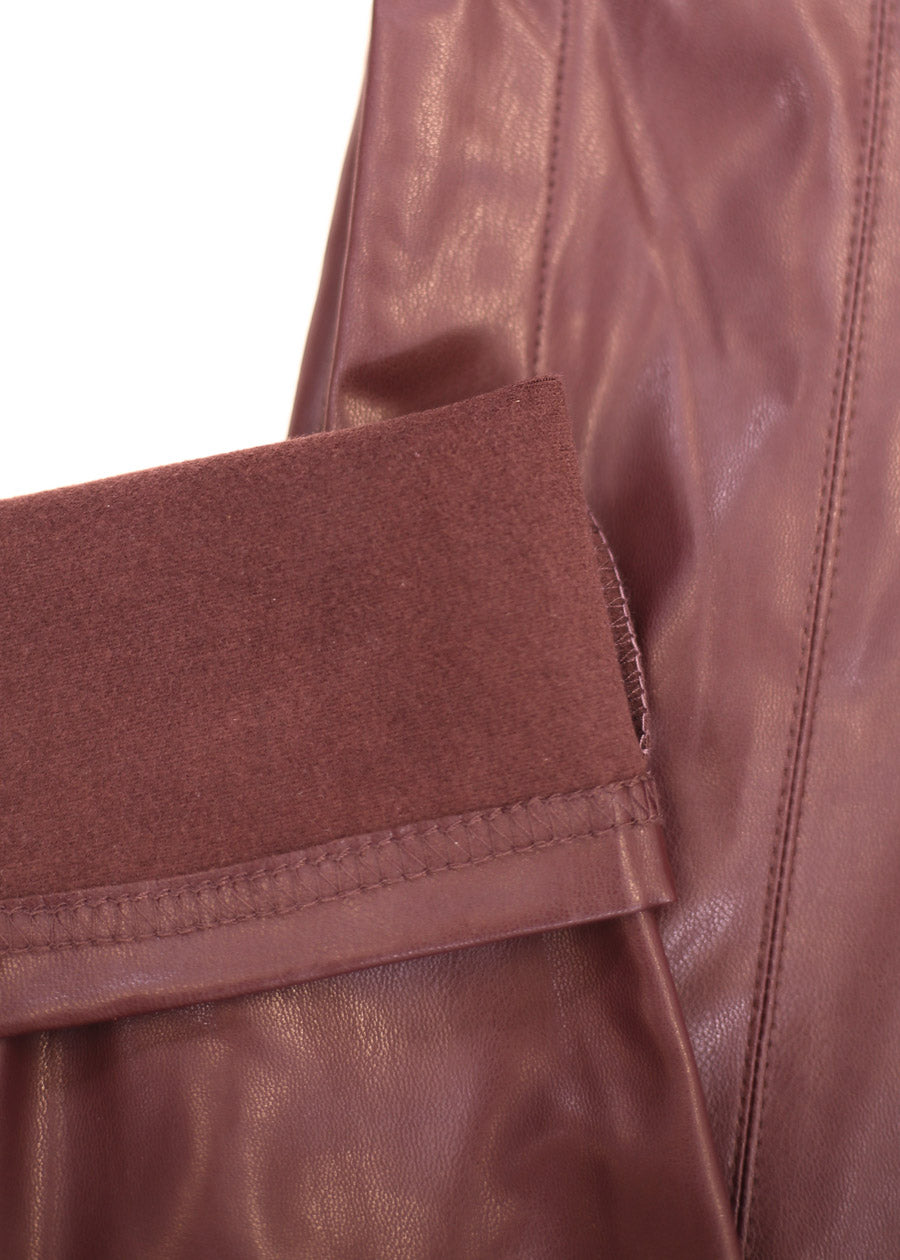 Butt Lift Vegan Leather Super High Waist Skinny Pants Burgundy