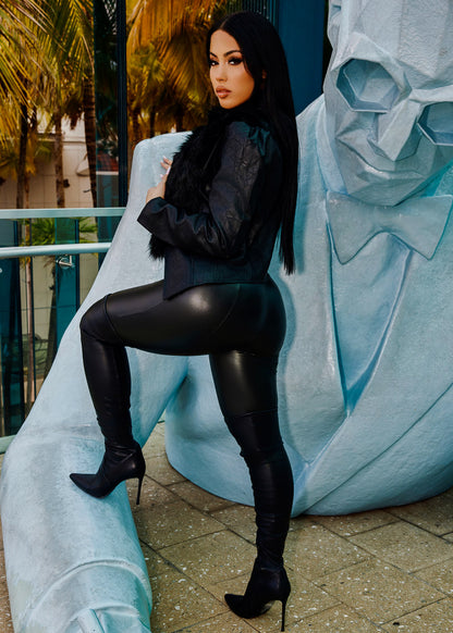 High Waist Vegan Leather Skinny Pants Black