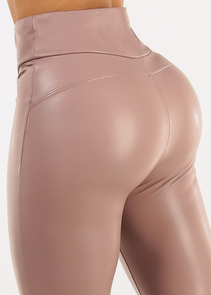Butt Lifting High Waist Vegan Leather Skinny Pants Mauve