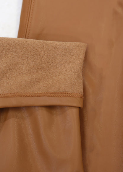 Butt Lift Vegan Leather Super High Waist Skinny Pants Light Brown