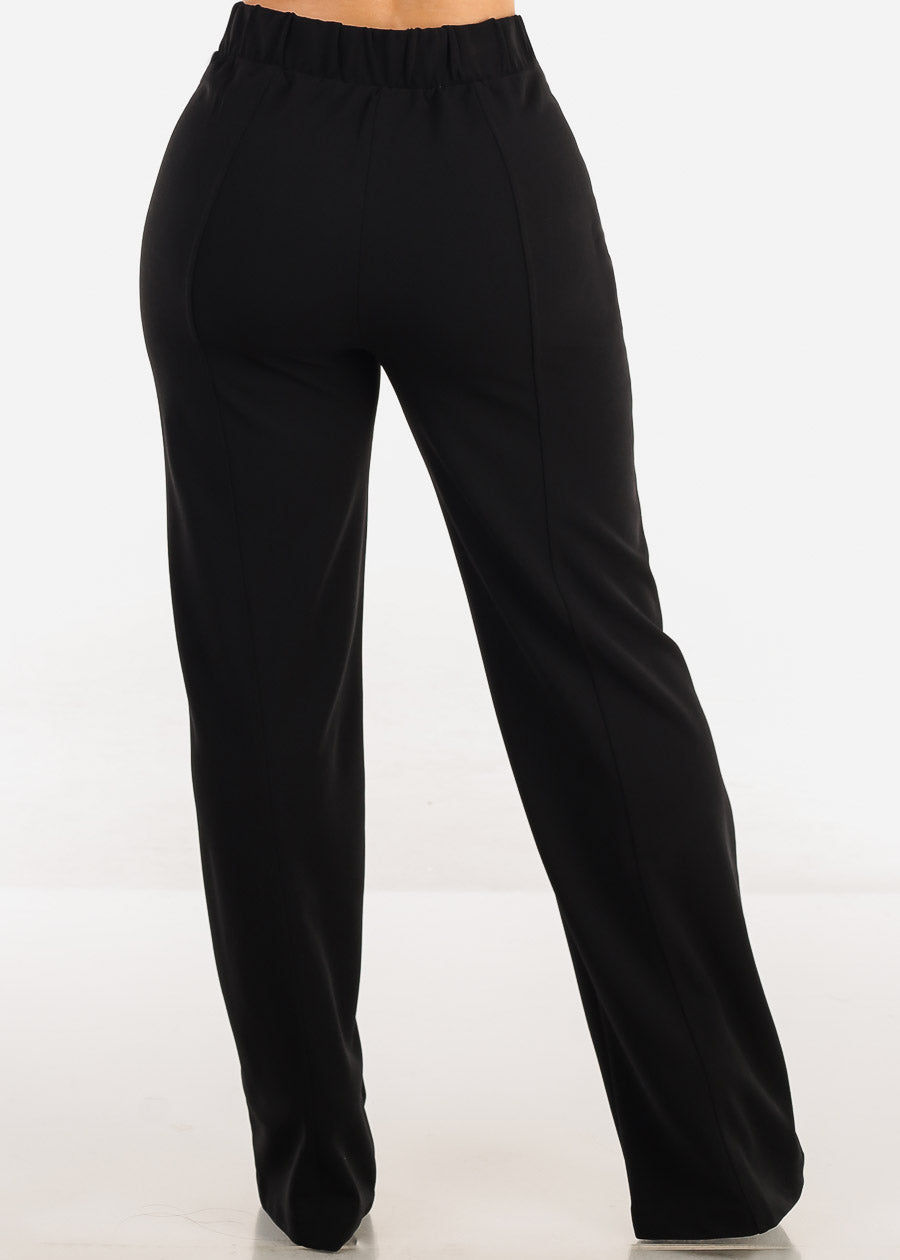 Black High Waist Wide Leg Stretch Dress Pants