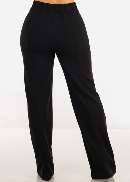 Black High Waist Wide Leg Stretch Dress Pants