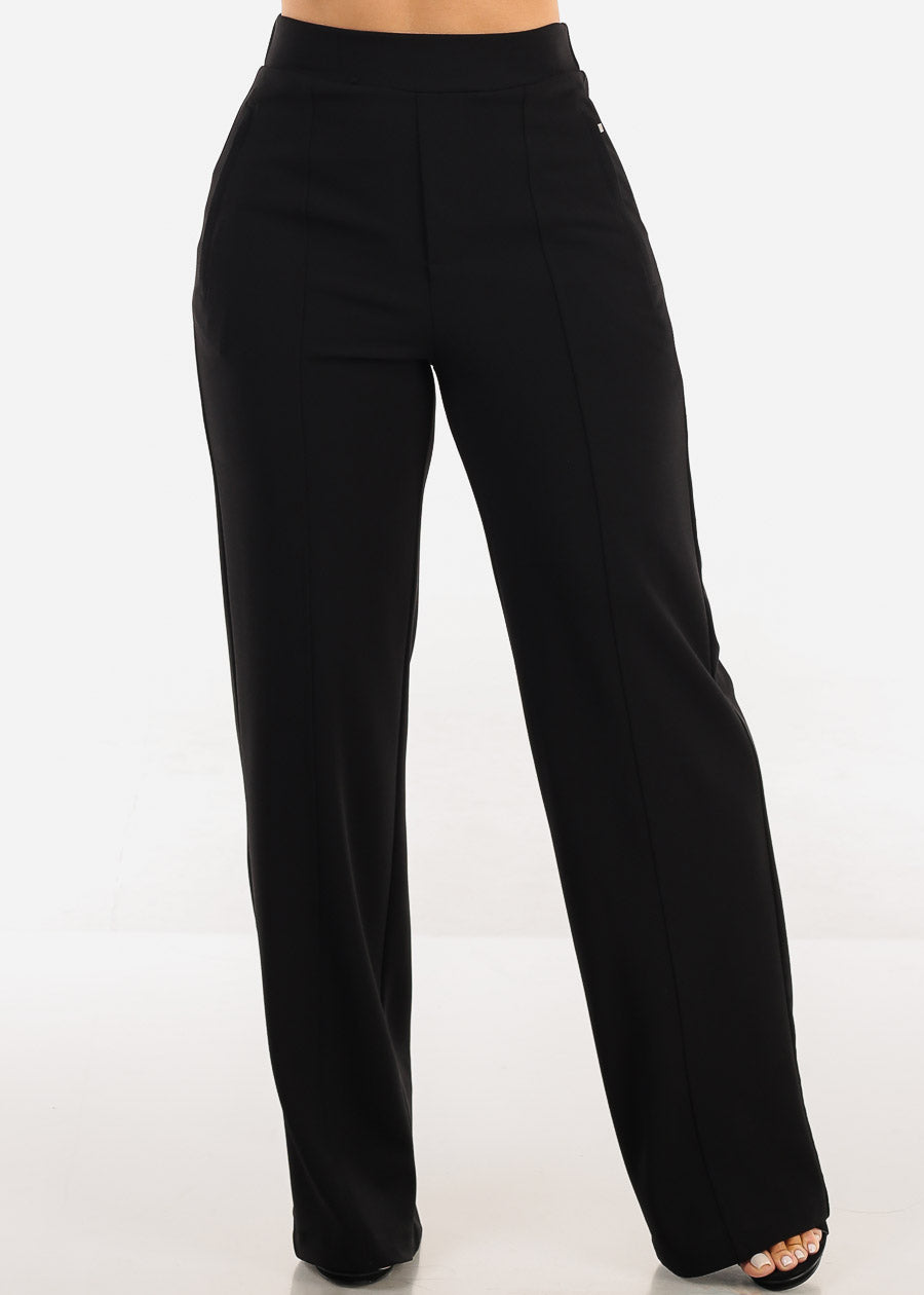 Black High Waist Wide Leg Stretch Dress Pants