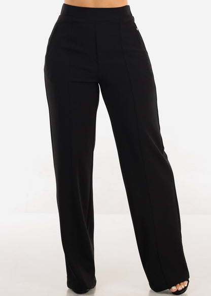 Black High Waist Wide Leg Stretch Dress Pants