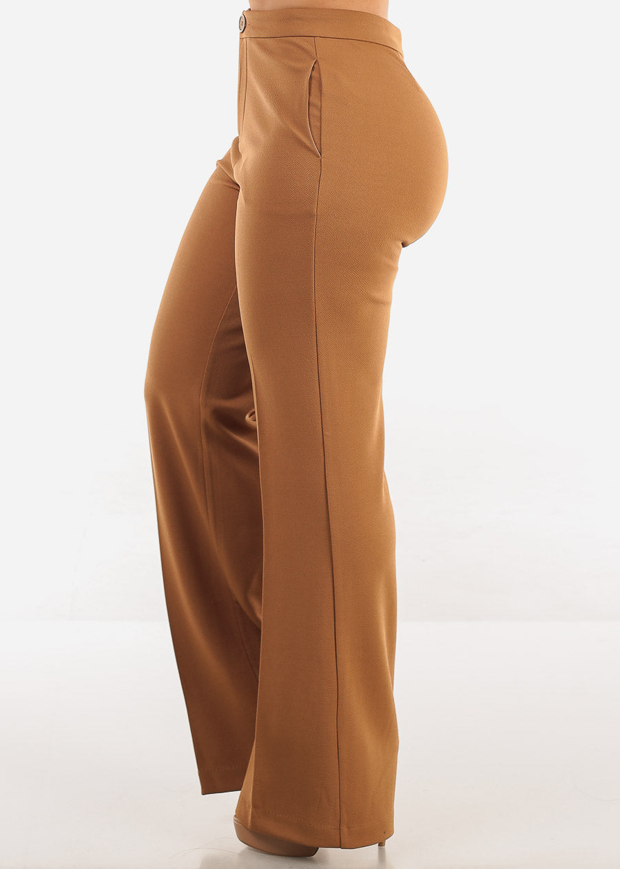Women's Careerwear Wide Legged Khaki Pants - Camel Wide Leg Dress Pants Moda Xpress Women's Careerwear Wide Legged Khaki Pants - Camel Wide Leg Dress Pants Moda Xpress