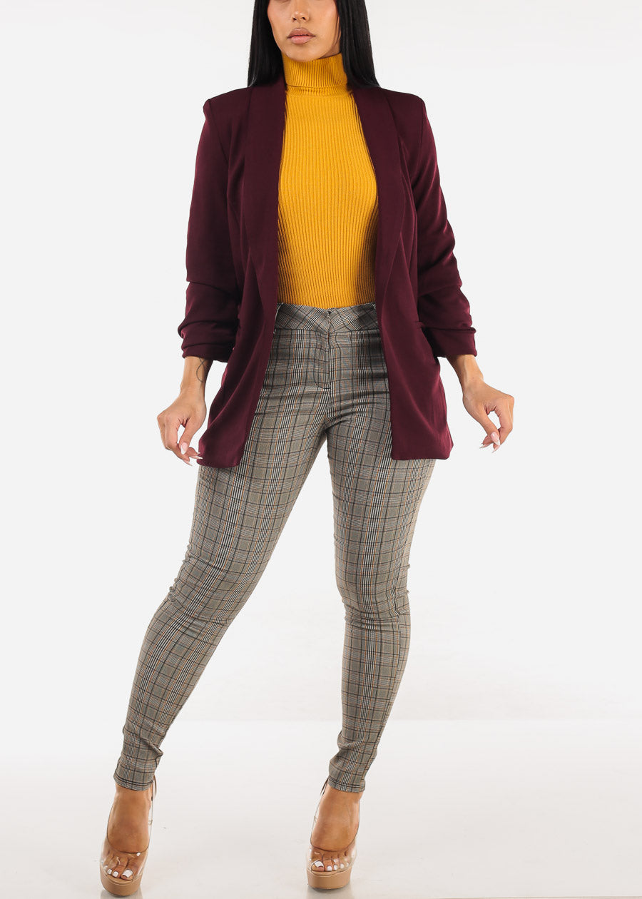 Butt Lift High Waist Plaid Skinny Pants Brown