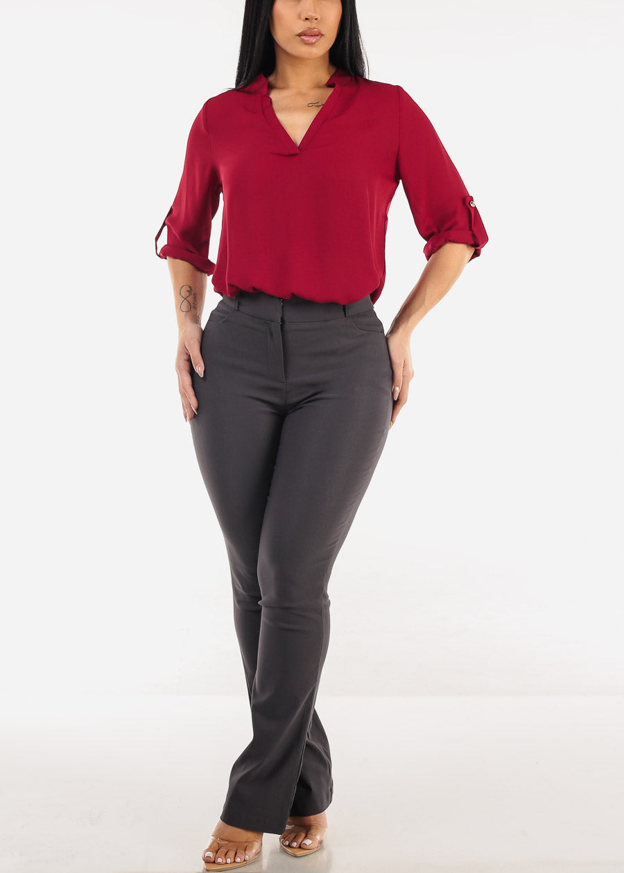 High Waist Stretch Bootcut Dress Pants Charcoal