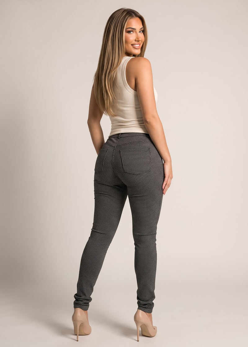 High Waist Black Plaid Skinny Pants