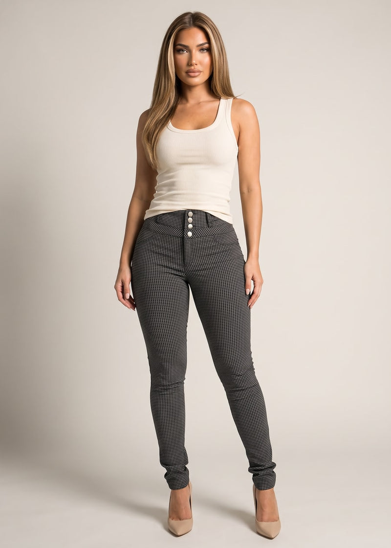 High Waist Black Plaid Skinny Pants