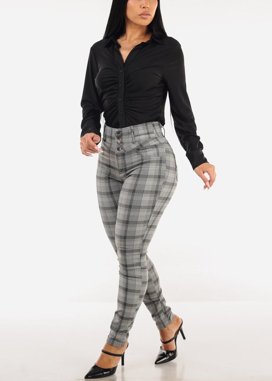 Super High Waist Plaid Skinny Pants B&W