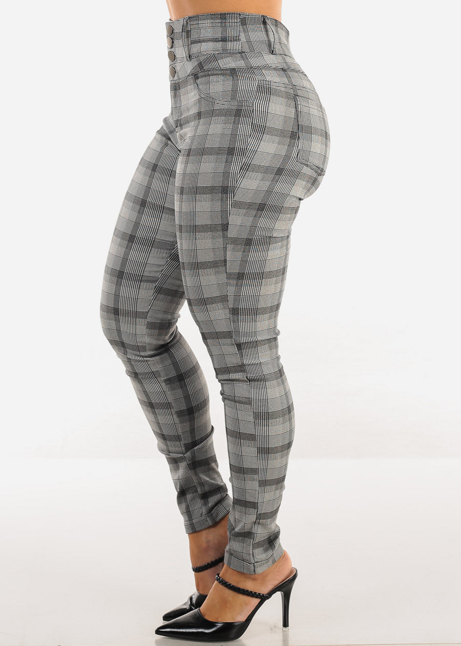 Super High Waist Plaid Skinny Pants B&W