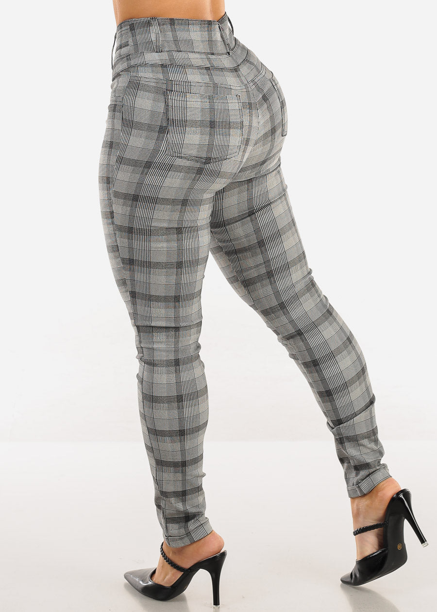 Super High Waist Plaid Skinny Pants B&W