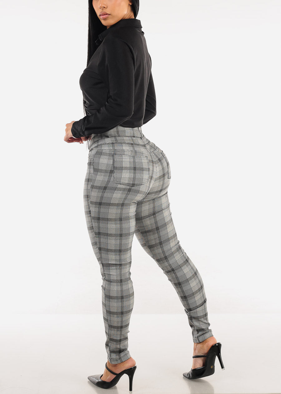 Super High Waist Plaid Skinny Pants B&W