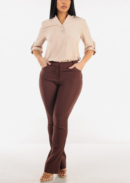 High Waist Stretch Bootcut Dress Pants Brown