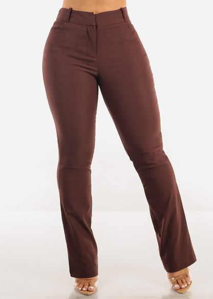 High Waist Stretch Bootcut Dress Pants Brown