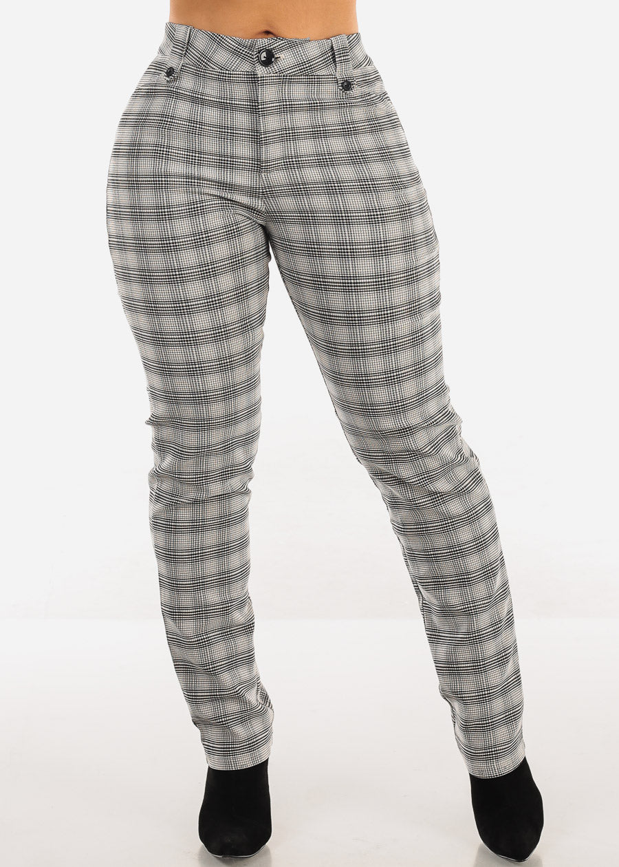 Butt Lift High Waist Plaid Straight Leg Pants Black