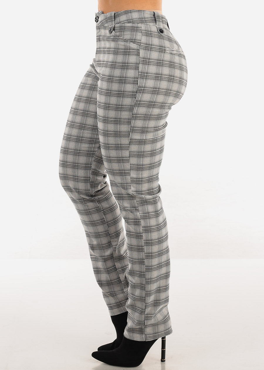 Butt Lift High Waist Plaid Straight Leg Pants Black