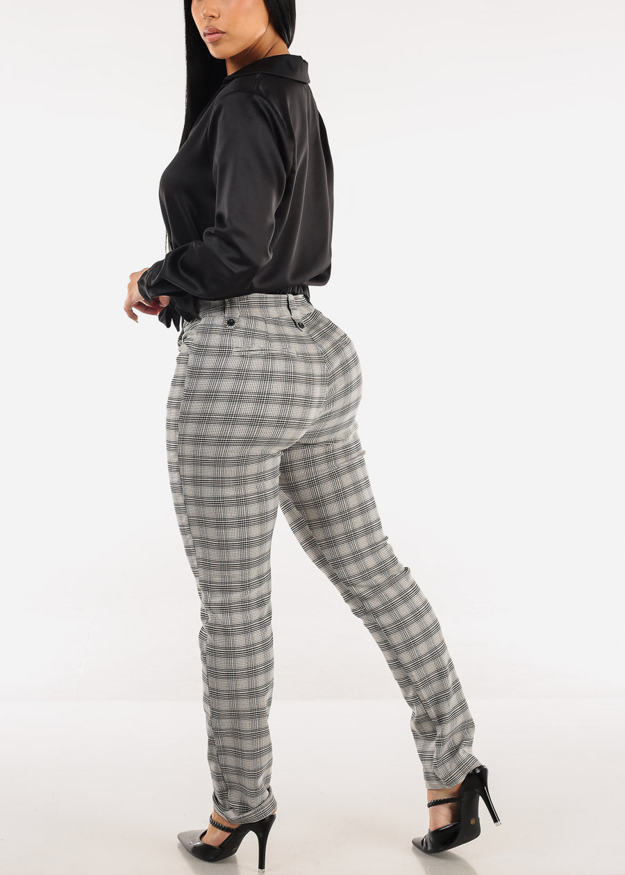 Butt Lift High Waist Plaid Straight Leg Pants Black