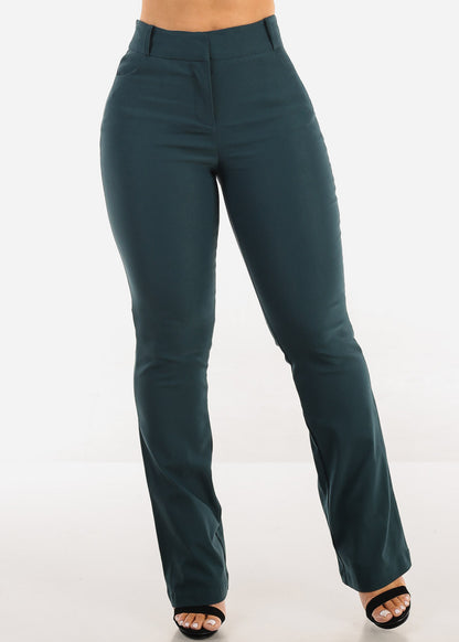 High Waist Stretch Bootcut Dress Pants Dark Green