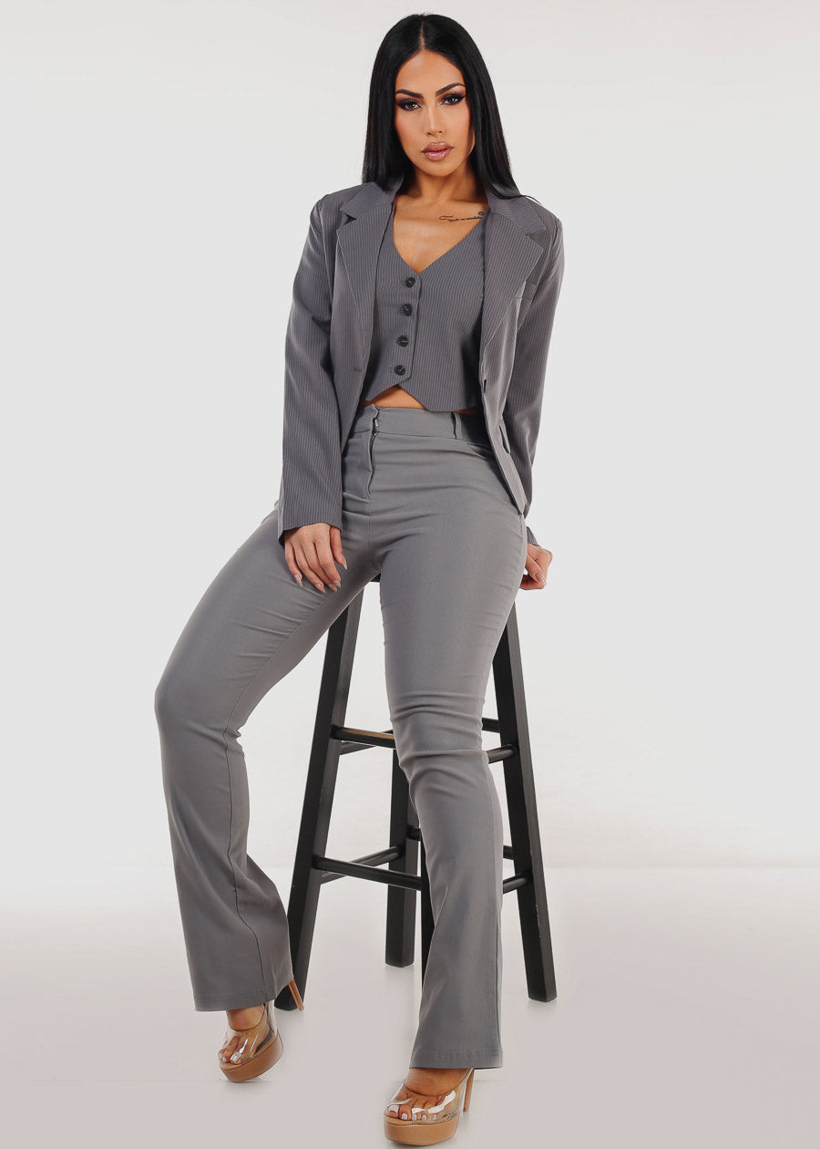 High Waist Stretch Bootcut Dress Pants Grey