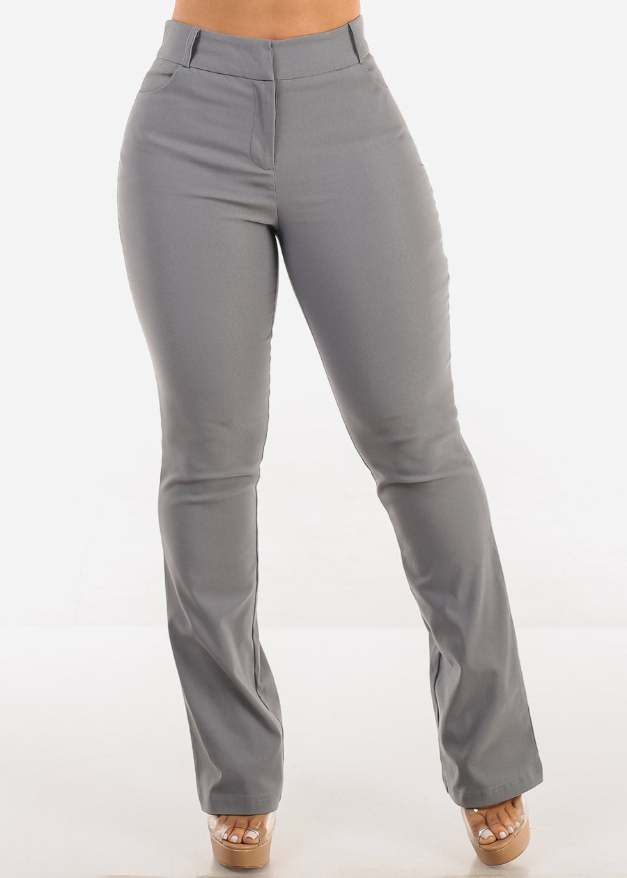 High Waist Stretch Bootcut Dress Pants Grey