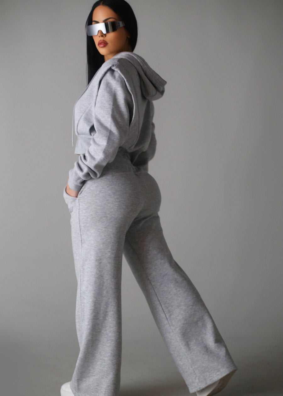 High Waist Wide Leg Fleece Sweatpants Grey