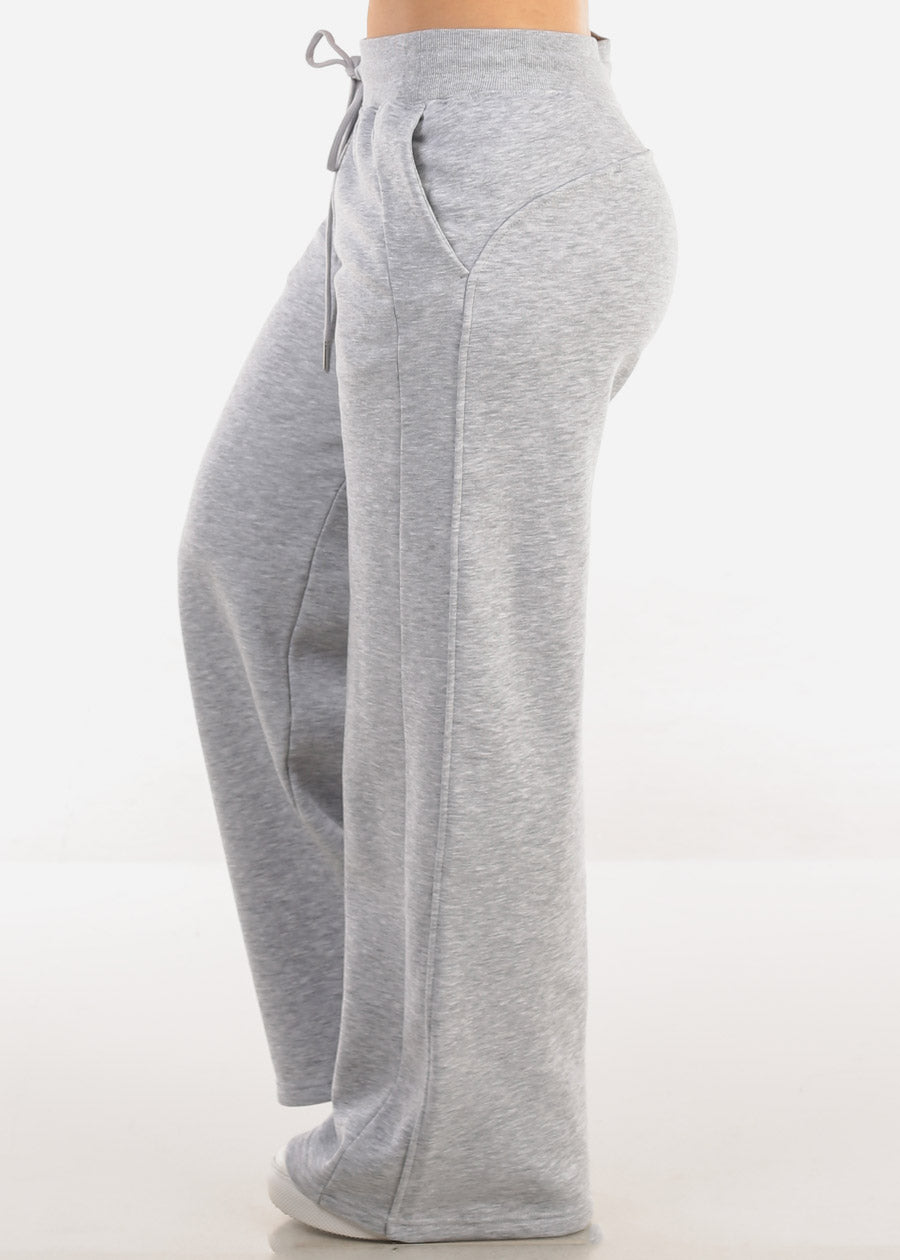 High Waist Wide Leg Fleece Sweatpants Grey