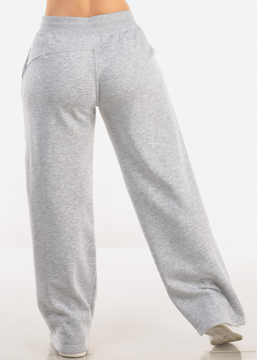 High Waist Wide Leg Fleece Sweatpants Grey