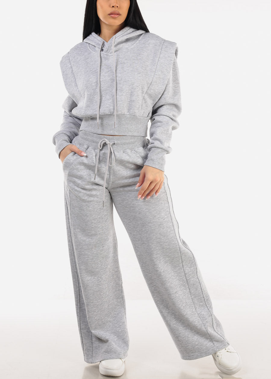 High Waist Wide Leg Fleece Sweatpants Grey