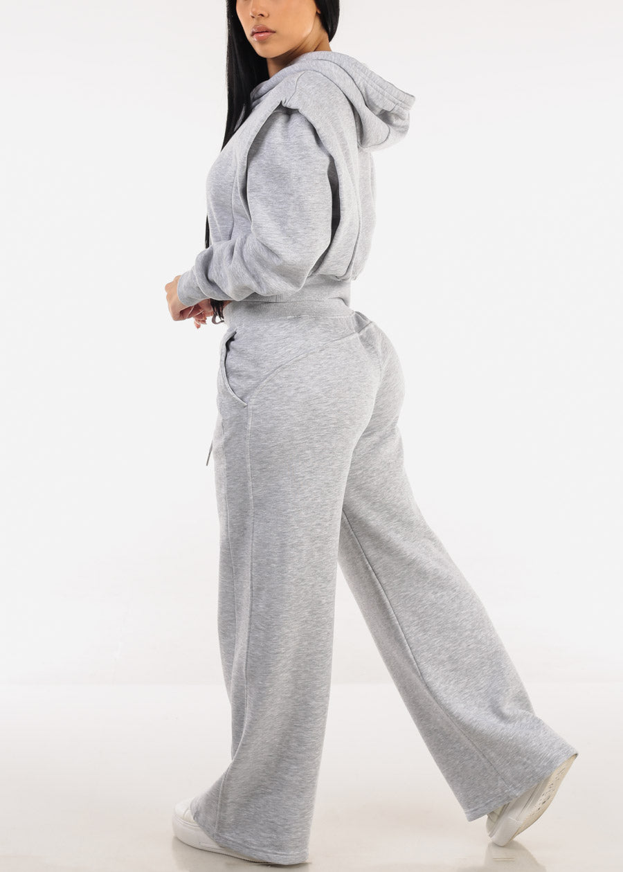 High Waist Wide Leg Fleece Sweatpants Grey