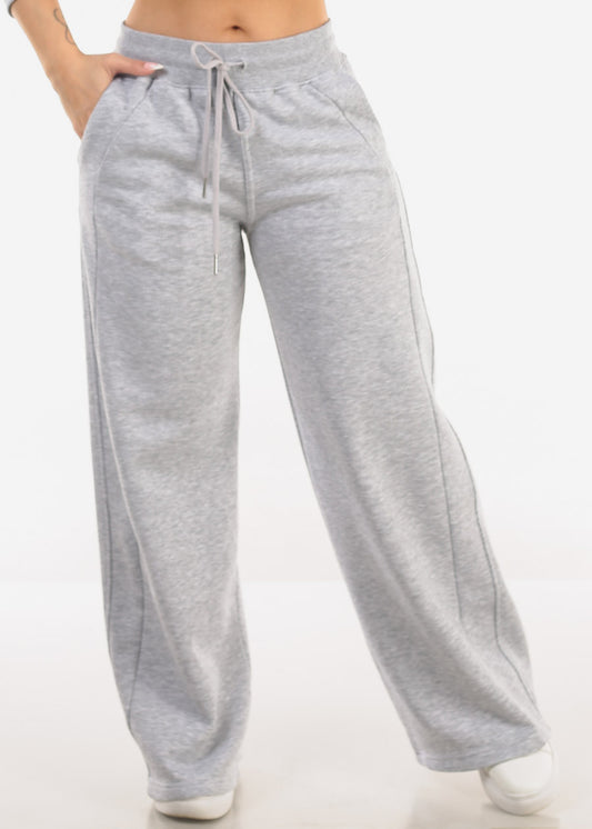 High Waist Wide Leg Fleece Sweatpants Grey