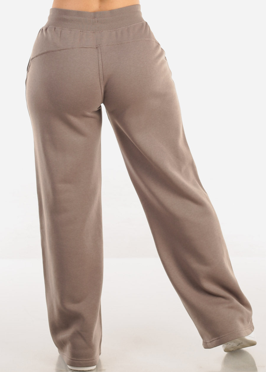 High Waist Wide Leg Fleece Sweatpants Mocha