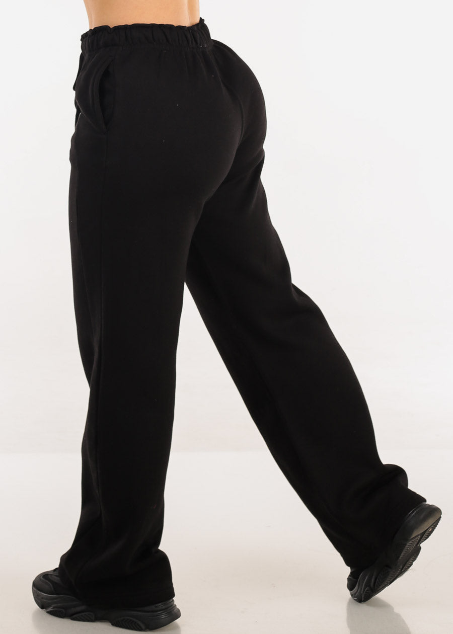 Elastic Waistband Wide Leg Sweatpants Black