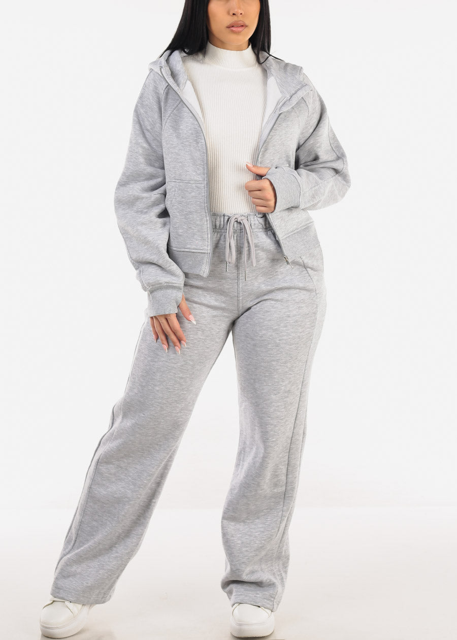 Elastic Waistband Wide Leg Sweatpants Grey