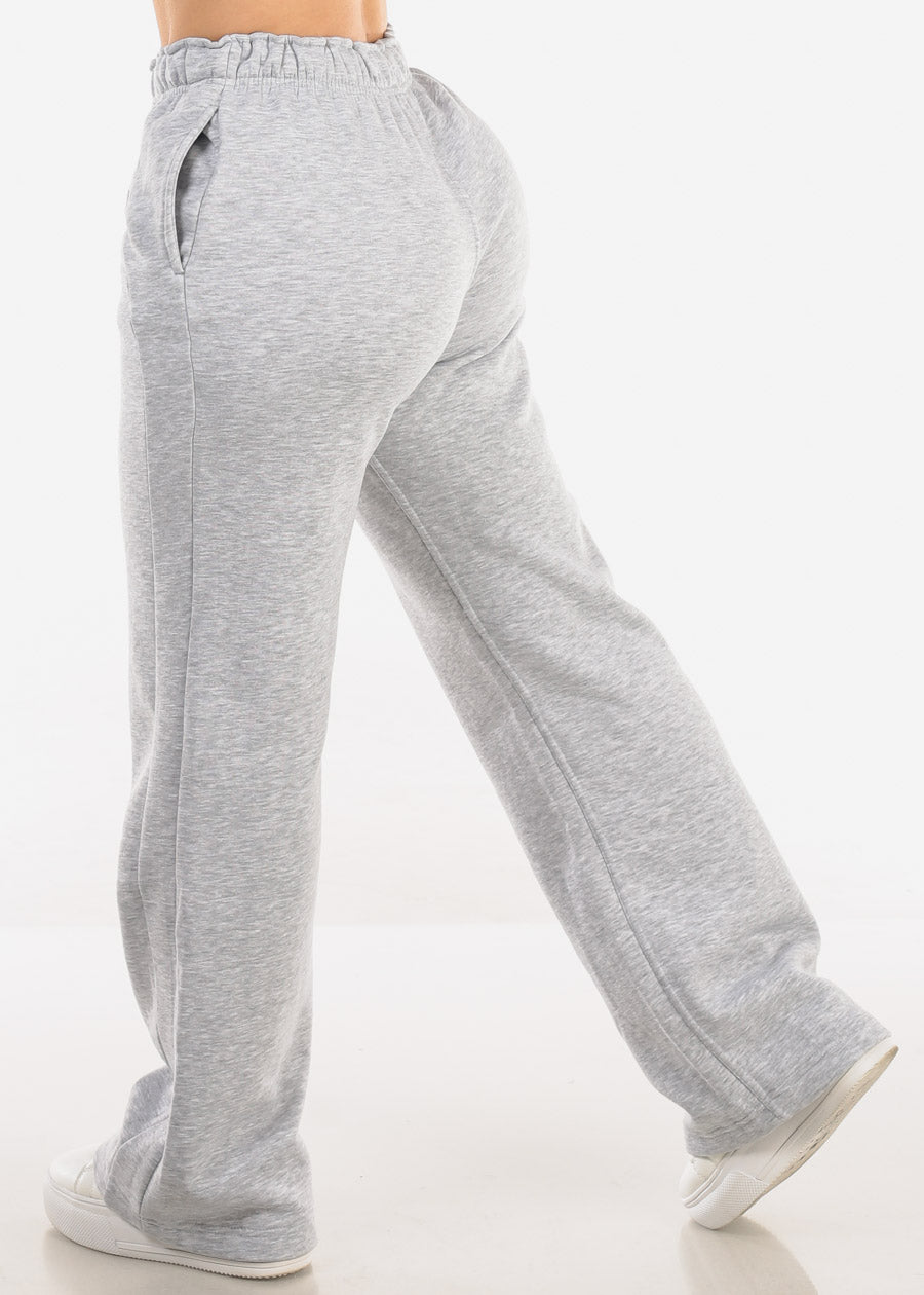 Elastic Waistband Wide Leg Sweatpants Grey