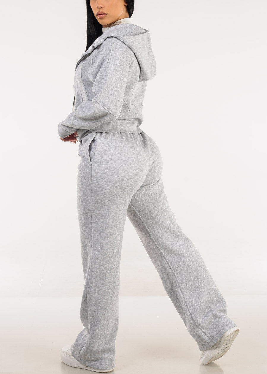 Elastic Waistband Wide Leg Sweatpants Grey