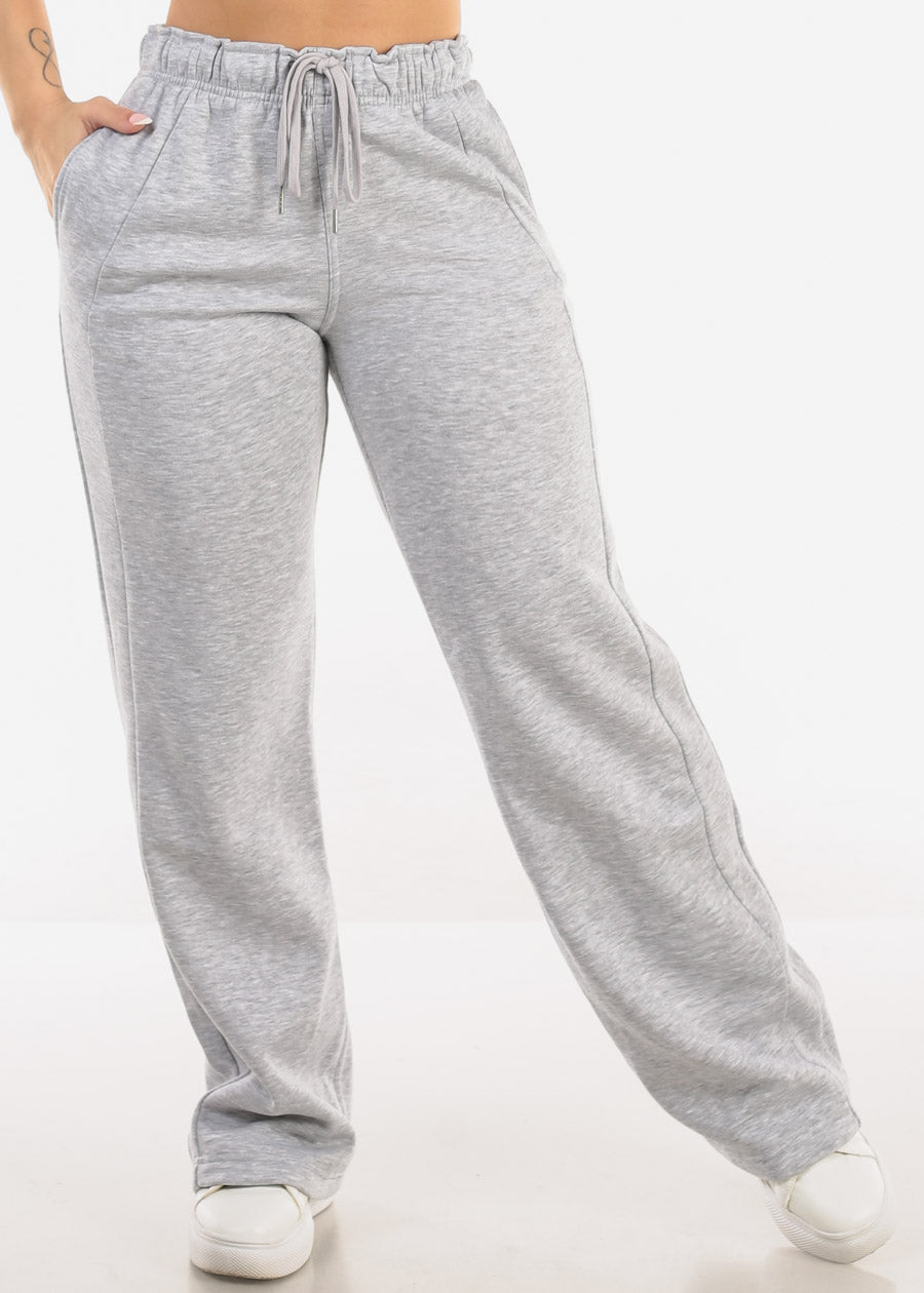 Elastic Waistband Wide Leg Sweatpants Grey