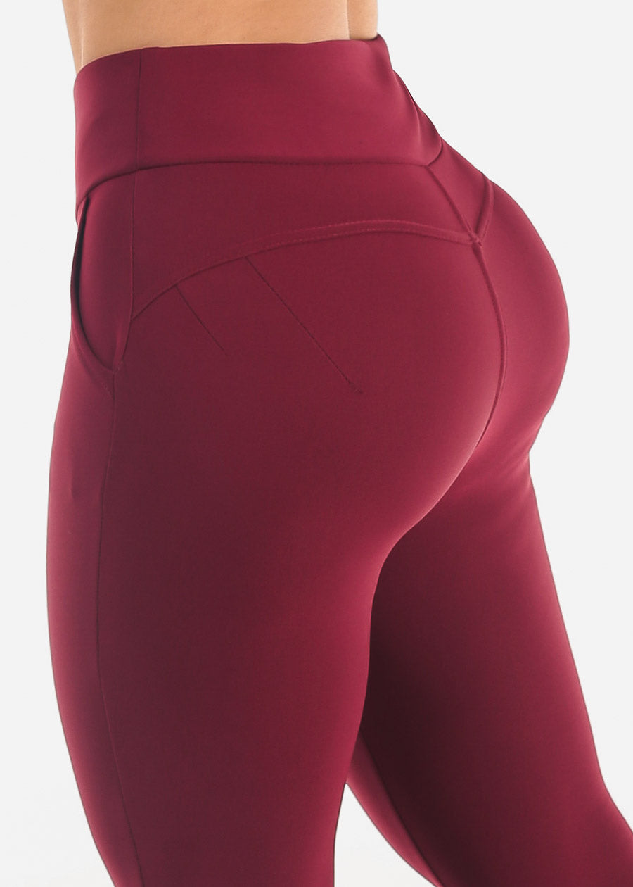 Butt Lift High Waist Skinny Ankle Pants Burgundy